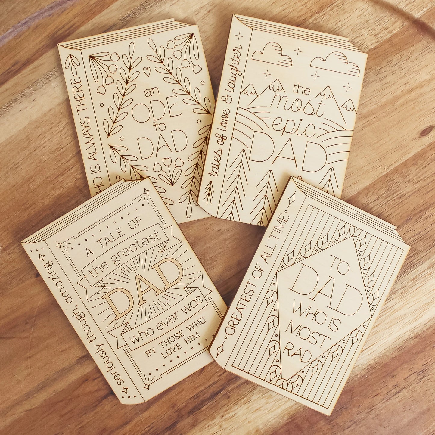 collection of all 4 mini book shaped fathers day cards