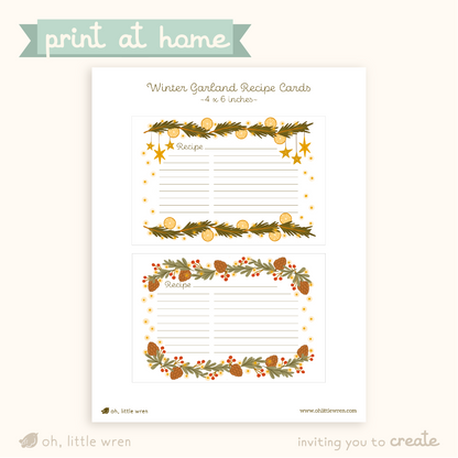 DIGITAL Winter Garland Recipe Card Printable