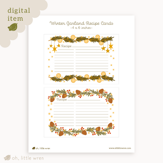 DIGITAL Winter Garland Recipe Card Printable