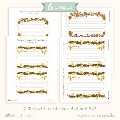 DIGITAL Winter Garland Recipe Card Printable