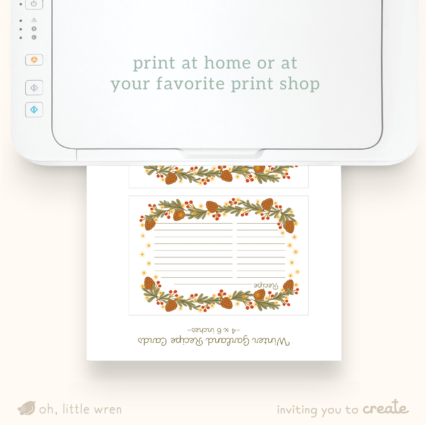 DIGITAL Winter Garland Recipe Card Printable